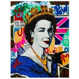 Queen Elizabeth by Nastya Rovenskaya Mixed Media on Canvas Signed by the Artist